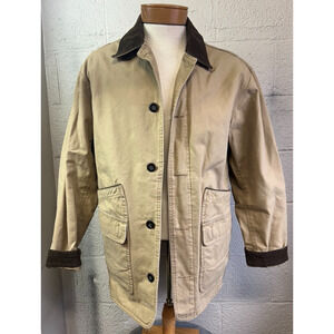 Orvis Barn Jacket Men Medium brown Field Chore Coat Corduroy Trim Quilt Lined